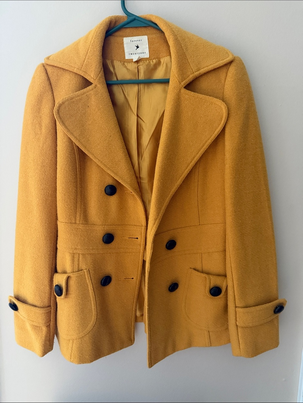 Forever 21 Mustard Yellow Peacoat with Black Buttons - Picture 2 of 5